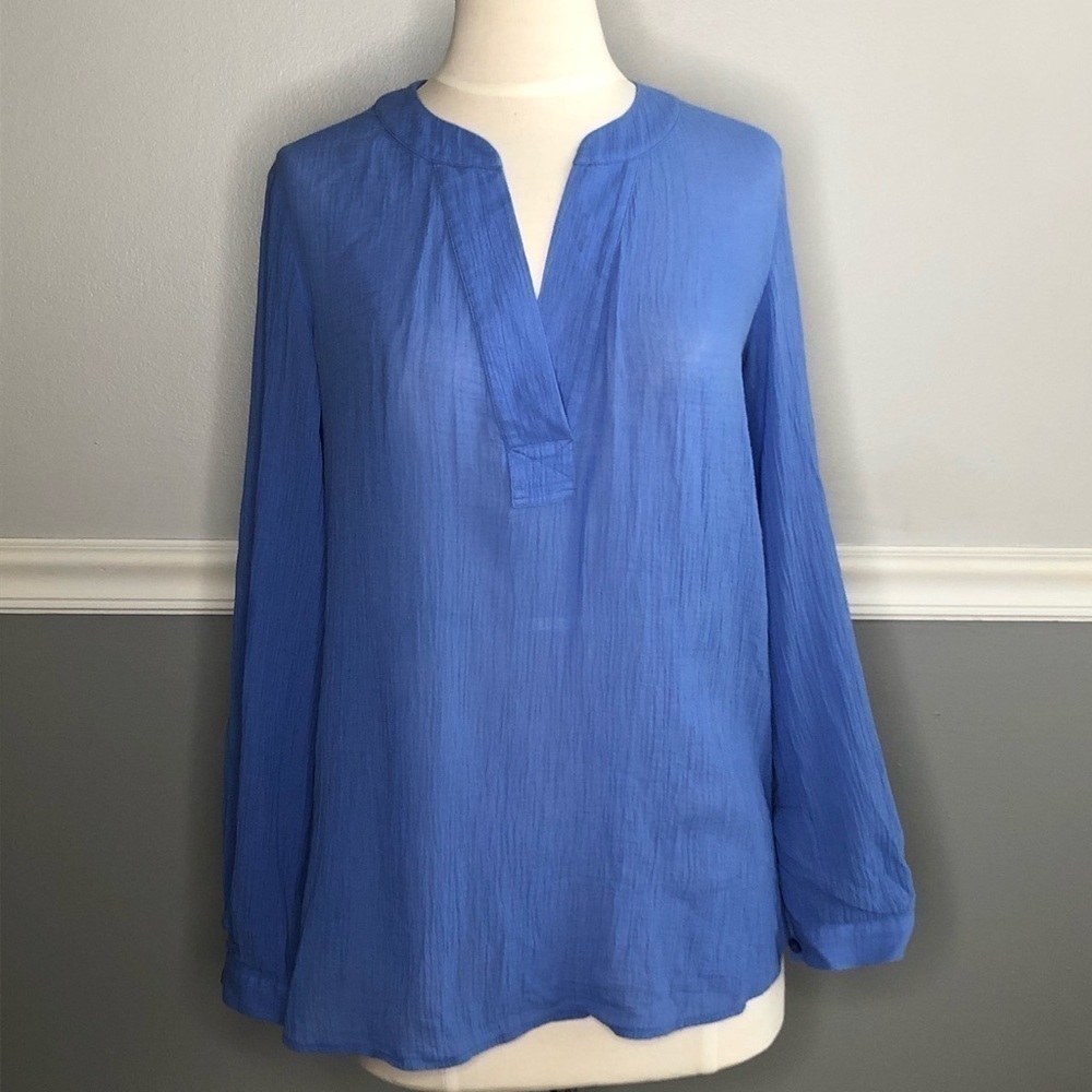 DVF Esti Blue Gauzy Cotton Tunic Popover Blouse, 2